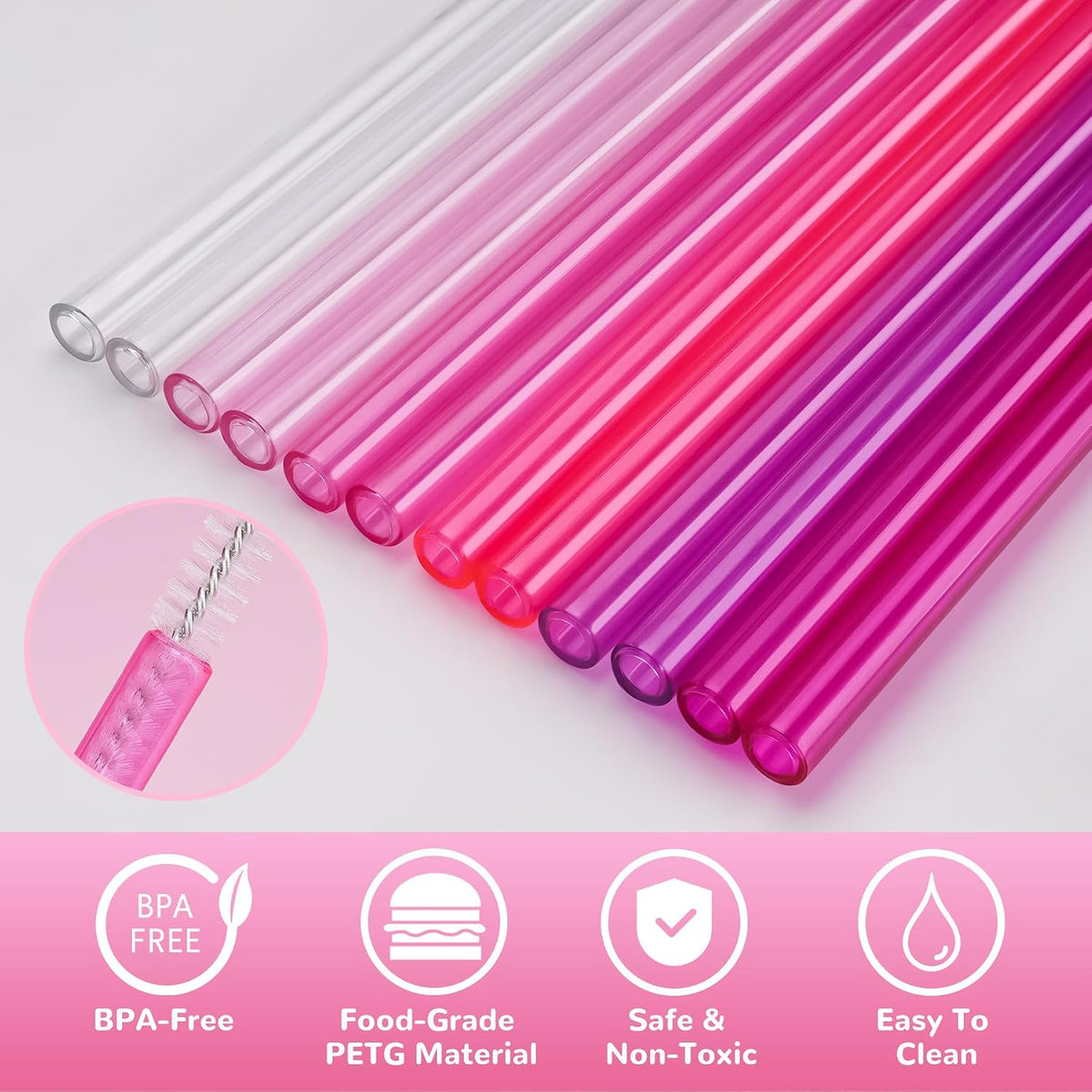 12-Pack Plastic Reusable Straws Fit for Stanley 40 30 64 oz Tumbler
