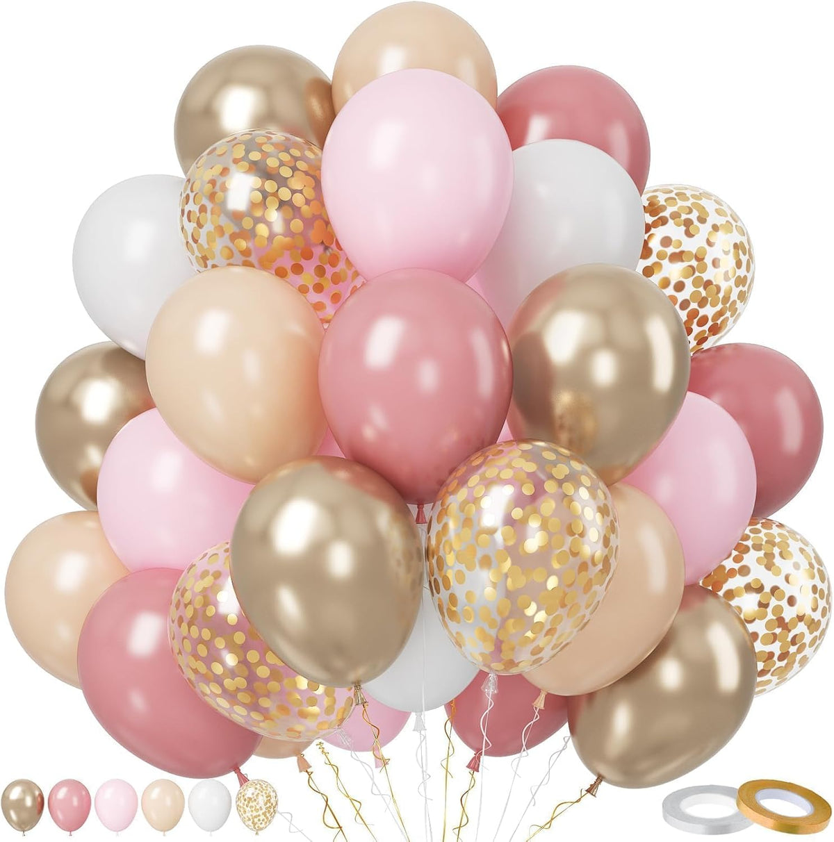 Pink Balloons, 50 Pcs Pink and Gold for Girls Birthday Baby Shower