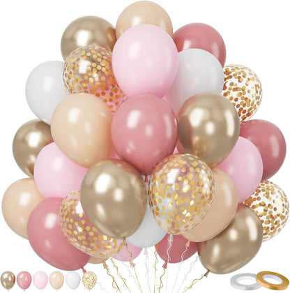 Pink Balloons, 50 Pcs Pink and Gold for Girls Birthday Baby Shower