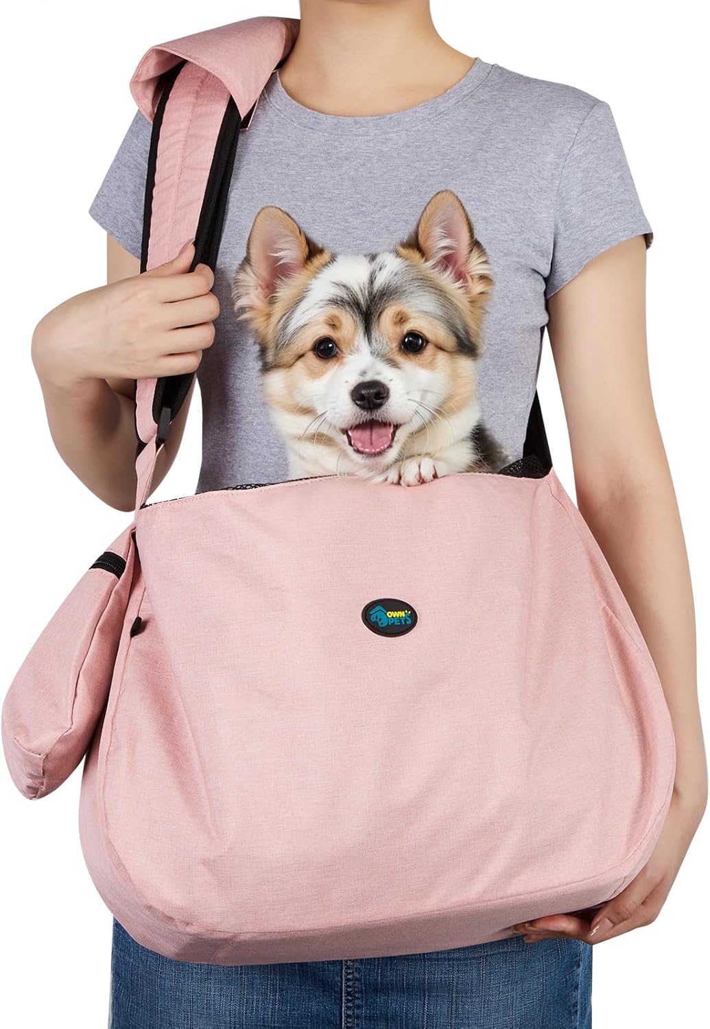 XL Dog Sling 15-25lbs, Hands-Free Carrier with Bottom Support Pad