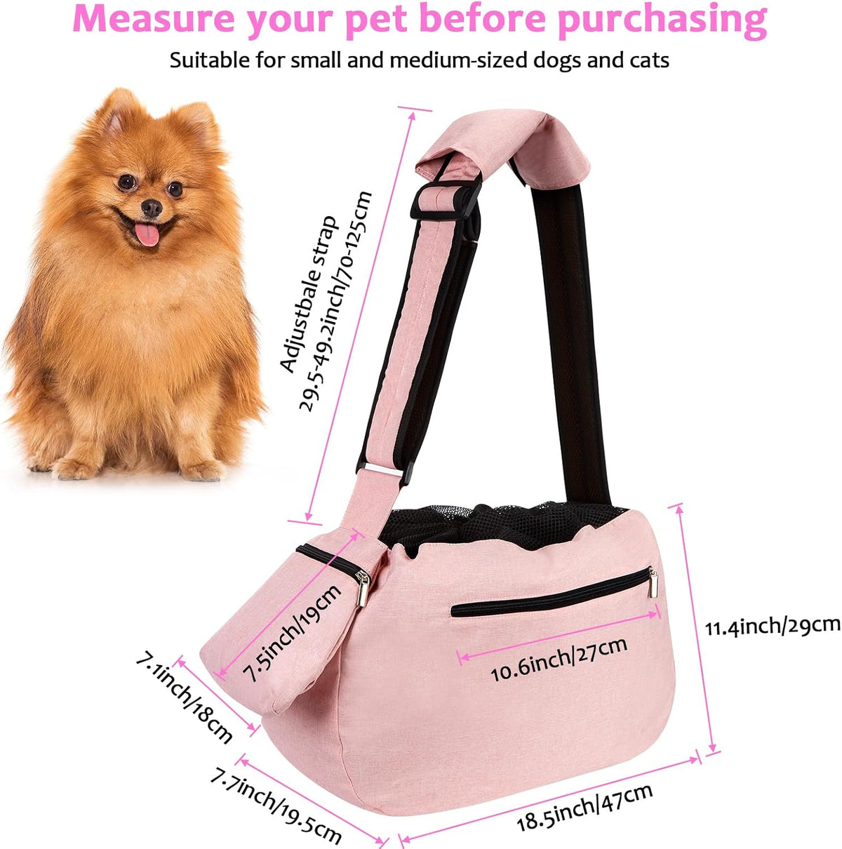 XL Dog Sling 15-25lbs, Hands-Free Carrier with Bottom Support Pad