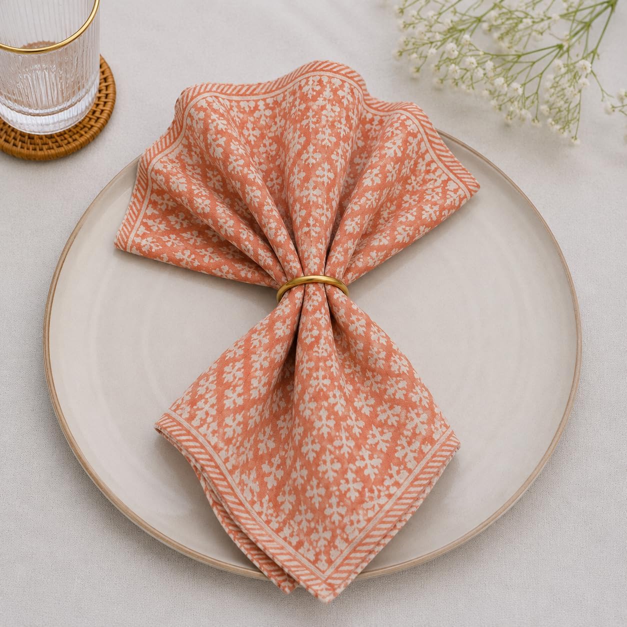 Handblock Print Cotton Cloth Fall Dinner Napkins (Set of 6), Washable, Reusable Napkins, 18" x 18"