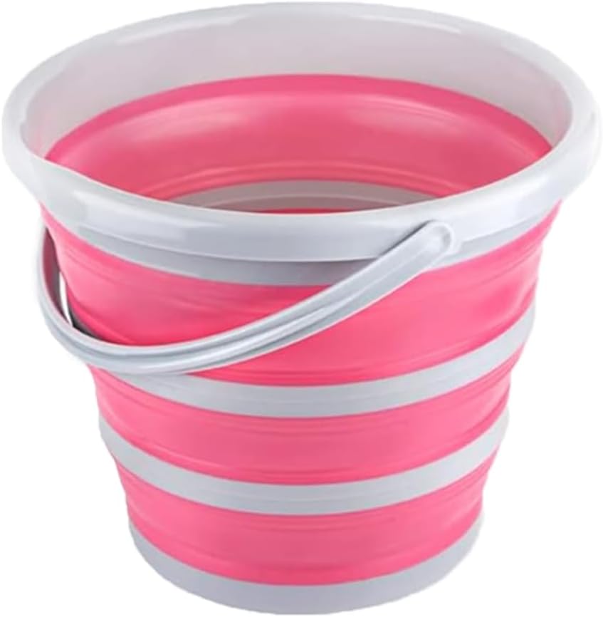 Car Collapsible Bucket, 10L 2.6 Gallon Foldable Car Wash Bucket for Space Saving, Portable Plastic Cleaning Buckets for Indoor Outdoor Vehicle Wash Garden Camping (Pink)