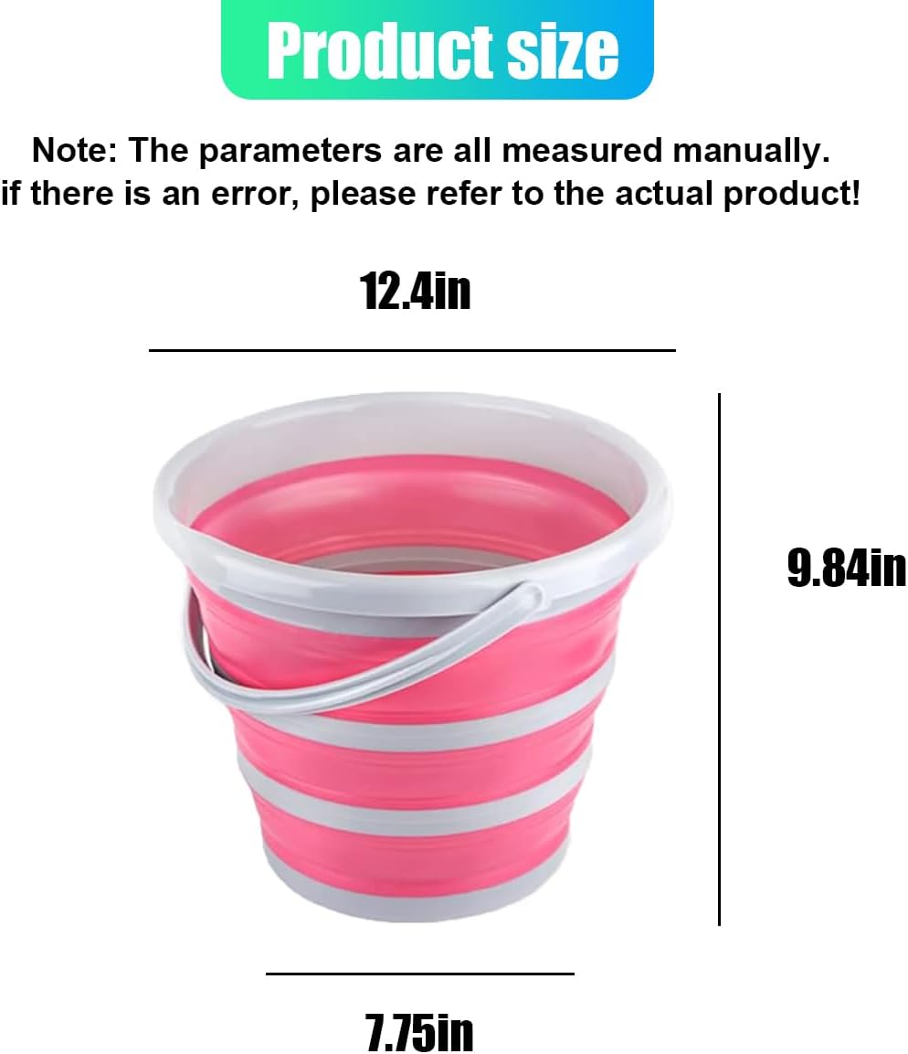 Car Collapsible Bucket, 10L 2.6 Gallon Foldable Car Wash Bucket for Space Saving, Portable Plastic Cleaning Buckets for Indoor Outdoor Vehicle Wash Garden Camping (Pink)