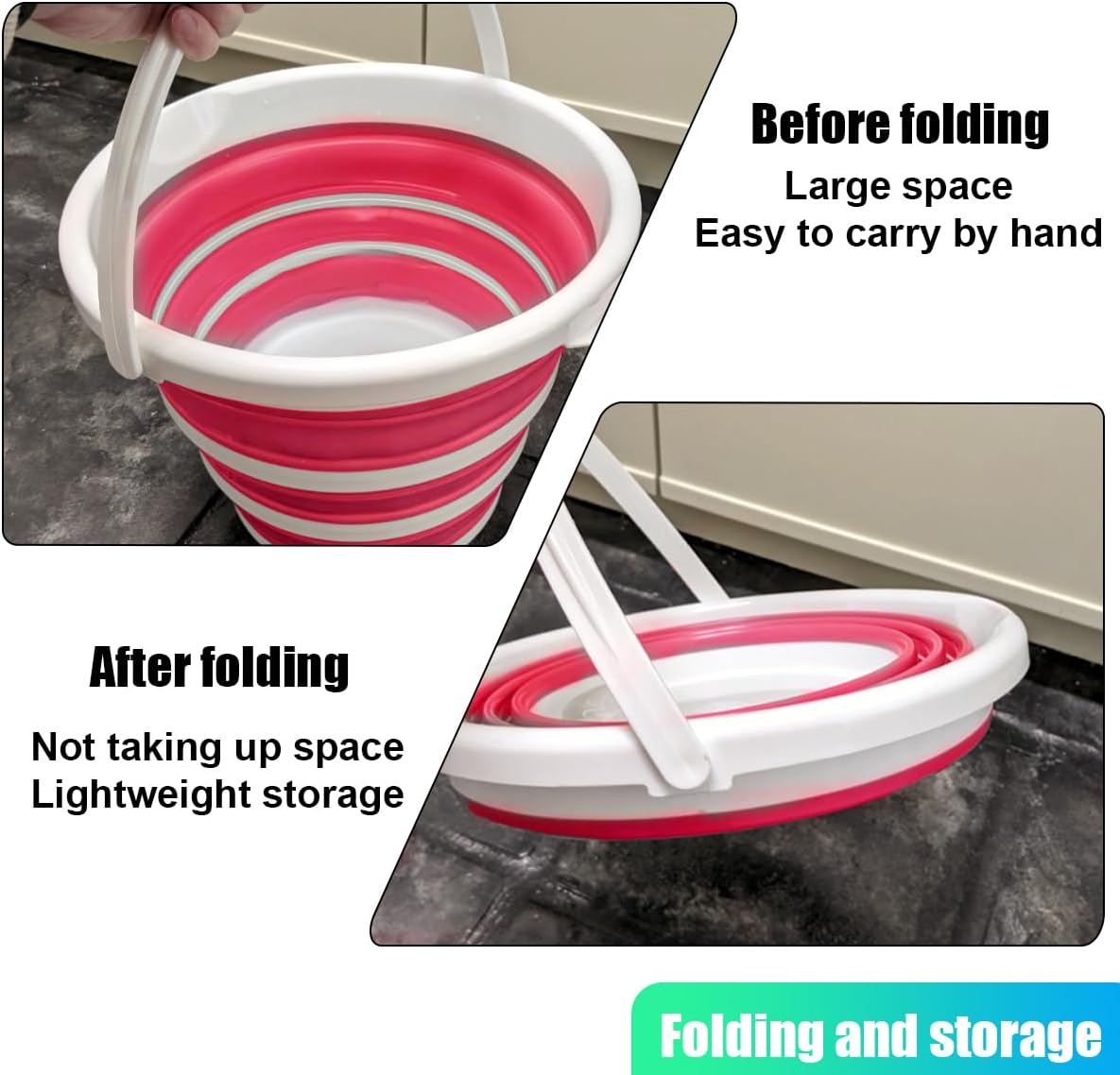Car Collapsible Bucket, 10L 2.6 Gallon Foldable Car Wash Bucket for Space Saving, Portable Plastic Cleaning Buckets for Indoor Outdoor Vehicle Wash Garden Camping (Pink)