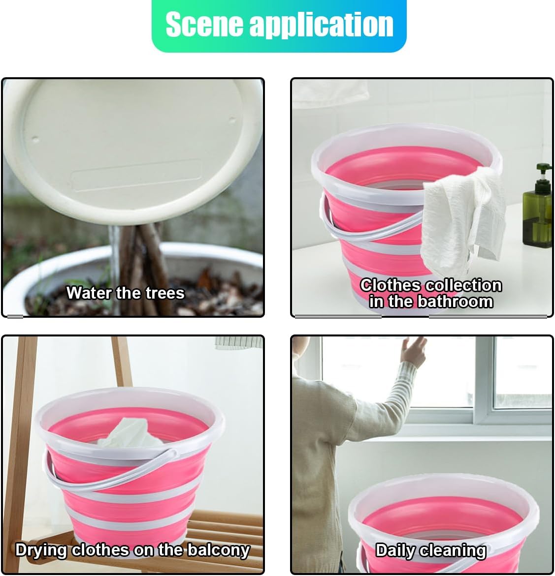 Car Collapsible Bucket, 10L 2.6 Gallon Foldable Car Wash Bucket for Space Saving, Portable Plastic Cleaning Buckets for Indoor Outdoor Vehicle Wash Garden Camping (Pink)