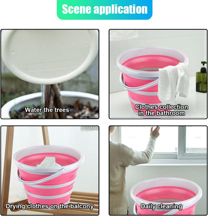 Car Collapsible Bucket, 10L 2.6 Gallon Foldable Car Wash Bucket for Space Saving, Portable Plastic Cleaning Buckets for Indoor Outdoor Vehicle Wash Garden Camping (Pink)