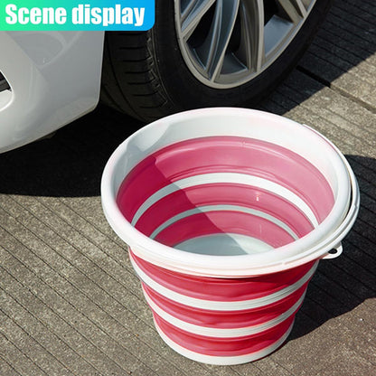 Car Collapsible Bucket, 10L 2.6 Gallon Foldable Car Wash Bucket for Space Saving, Portable Plastic Cleaning Buckets for Indoor Outdoor Vehicle Wash Garden Camping (Pink)