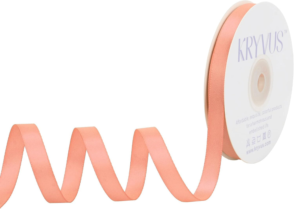 Peach Satin Ribbon, Double Faced 3/8 Inch X 25 Yards Peach Ribbon, Premium Satin Ribbons for Gift Wrapping, Crafts, Hair Bow Making, Sewing, Flower Bouquet, Wedding Party Decor