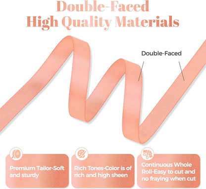 Peach Satin Ribbon, Double Faced 3/8 Inch X 25 Yards Peach Ribbon, Premium Satin Ribbons for Gift Wrapping, Crafts, Hair Bow Making, Sewing, Flower Bouquet, Wedding Party Decor