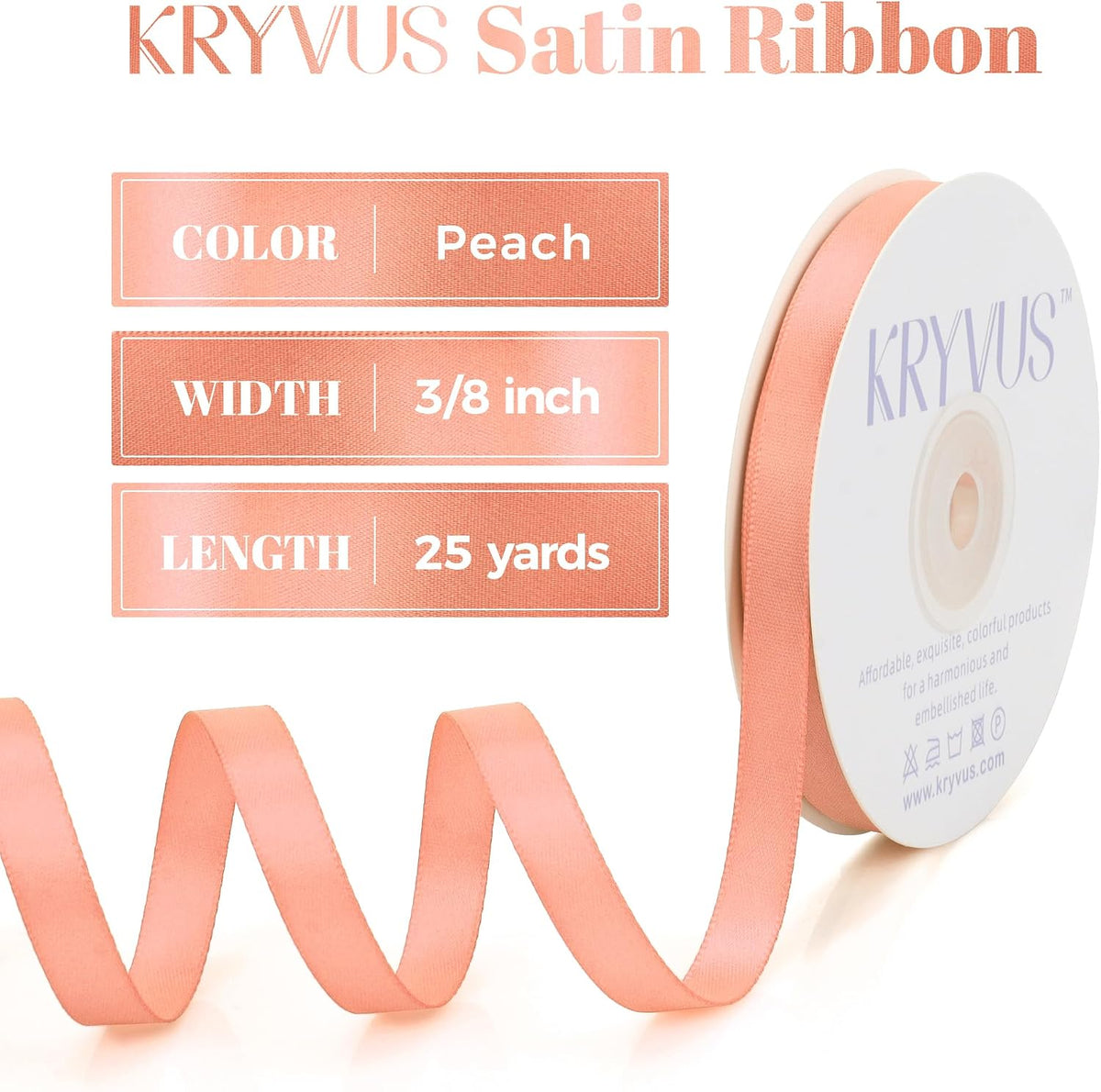 Peach Satin Ribbon, Double Faced 3/8 Inch X 25 Yards Peach Ribbon, Premium Satin Ribbons for Gift Wrapping, Crafts, Hair Bow Making, Sewing, Flower Bouquet, Wedding Party Decor
