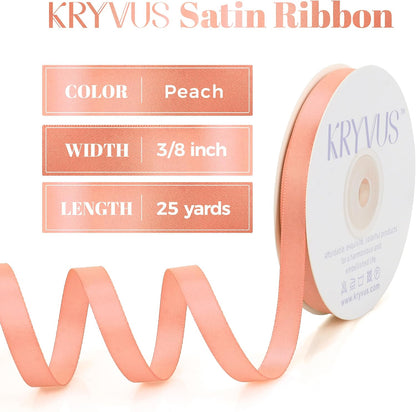 Peach Satin Ribbon, Double Faced 3/8 Inch X 25 Yards Peach Ribbon, Premium Satin Ribbons for Gift Wrapping, Crafts, Hair Bow Making, Sewing, Flower Bouquet, Wedding Party Decor