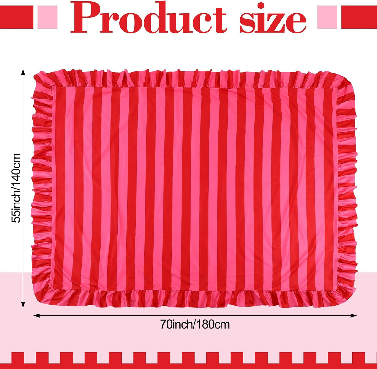 Rectangle Ruffle Tablecloth Velvet Pink Red Striped Table Cloth Boho Decorative Table Cover for Home Baby Shower Wedding Birthday Party Decoration, 55 x 70 Inches