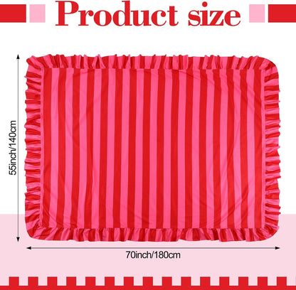 Rectangle Ruffle Tablecloth Velvet Pink Red Striped Table Cloth Boho Decorative Table Cover for Home Baby Shower Wedding Birthday Party Decoration, 55 x 70 Inches