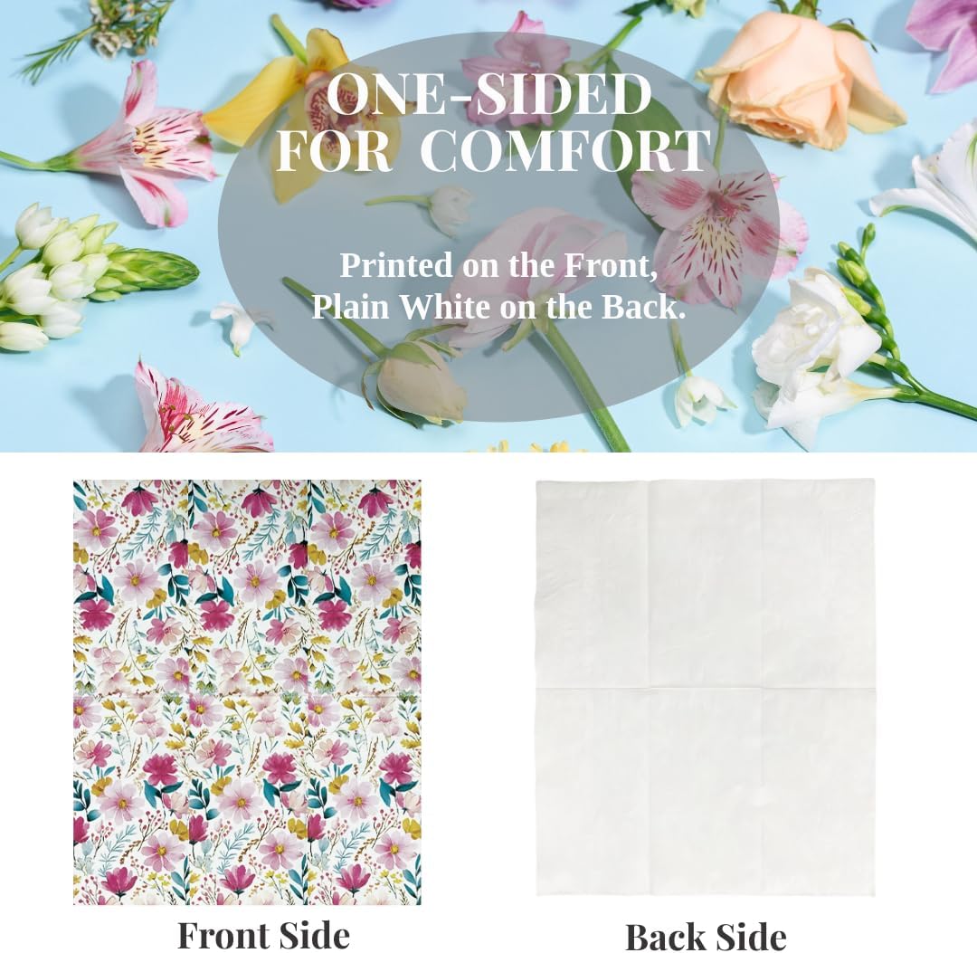 Ottin Pink Floral Paper Napkins, 60pcs, 3-Ply Disposable Decorative Guest Towels Flower Design for Indoor & Outdoor Spring Party, Wedding, Bridal Shower, Engagement, Birthday Party & Bathroom