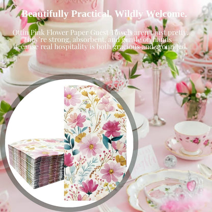 Ottin Pink Floral Paper Napkins, 60pcs, 3-Ply Disposable Decorative Guest Towels Flower Design for Indoor & Outdoor Spring Party, Wedding, Bridal Shower, Engagement, Birthday Party & Bathroom