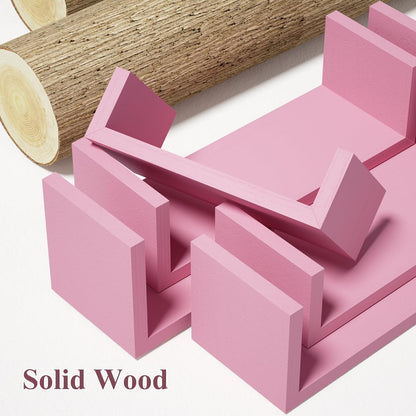 Pink Floating Shelves, Set of 5 Solid Wood Wall Mounted Shelves