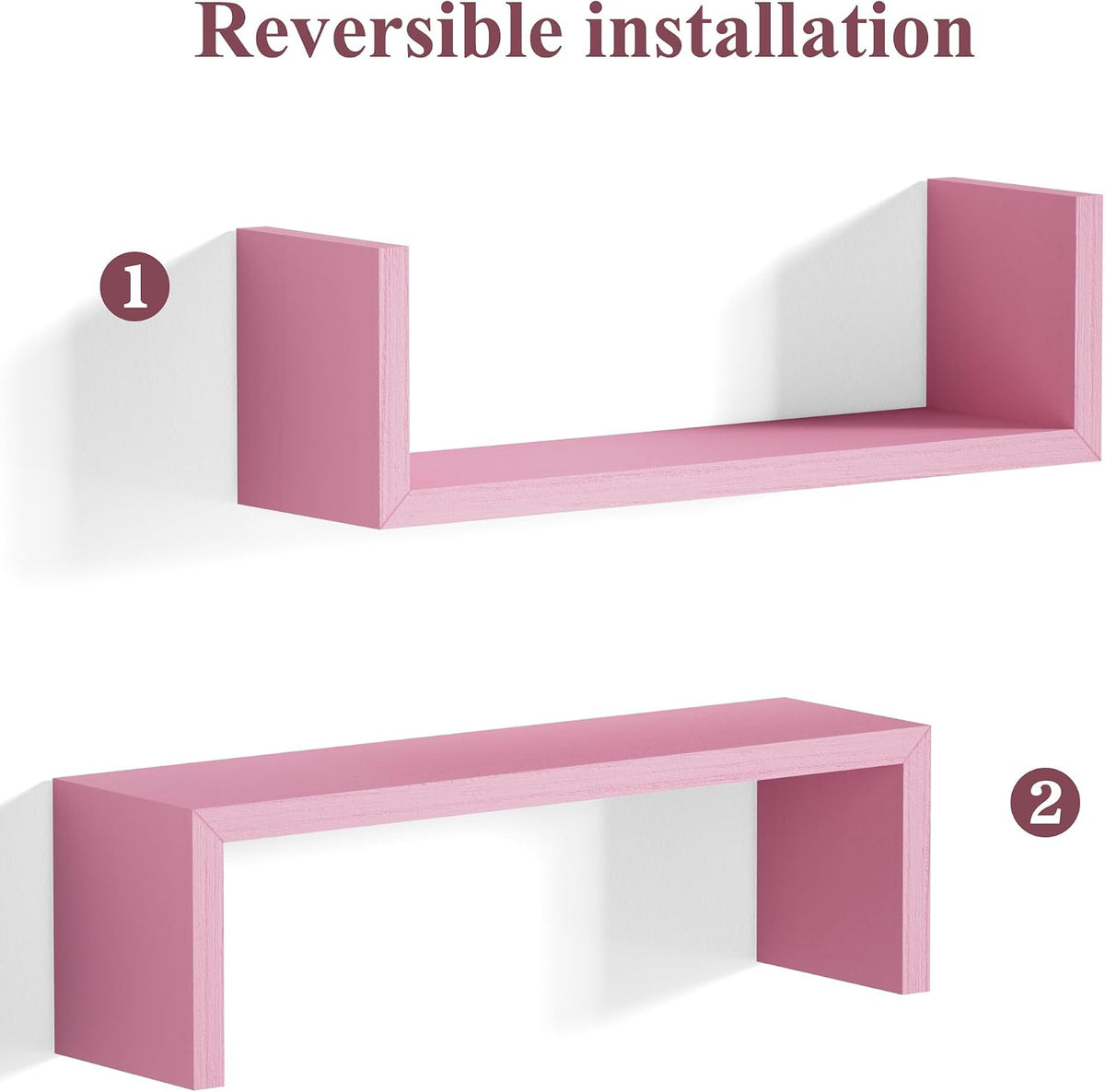 Pink Floating Shelves, Set of 5 Solid Wood Wall Mounted Shelves