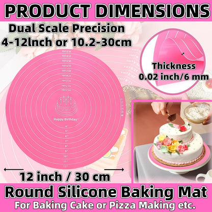 Silicone Baking Mat Cake Mat Silicone Cake Mat Silicone Baking Mat with Measurements for CakeTurntable Stand Non-Stick Heat Resistant Pastry Baking Sheet -Pink