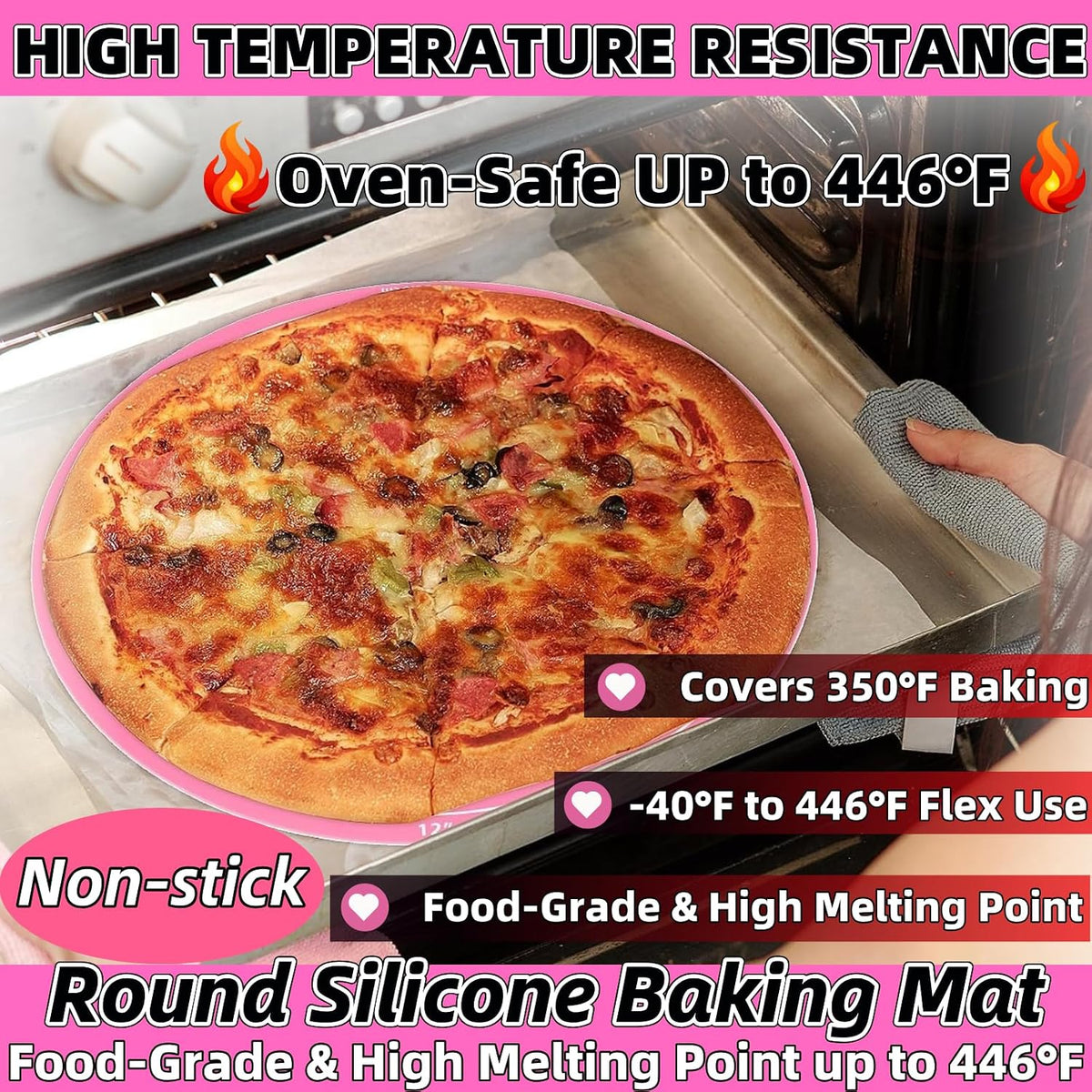 Silicone Baking Mat Cake Mat Silicone Cake Mat Silicone Baking Mat with Measurements for CakeTurntable Stand Non-Stick Heat Resistant Pastry Baking Sheet -Pink