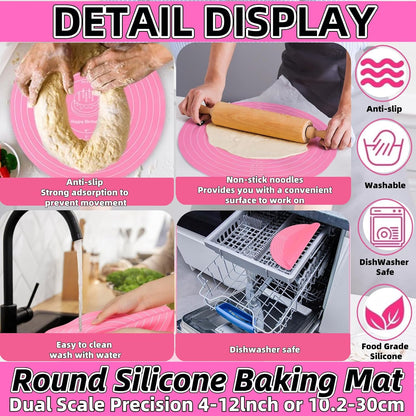 Silicone Baking Mat Cake Mat Silicone Cake Mat Silicone Baking Mat with Measurements for CakeTurntable Stand Non-Stick Heat Resistant Pastry Baking Sheet -Pink