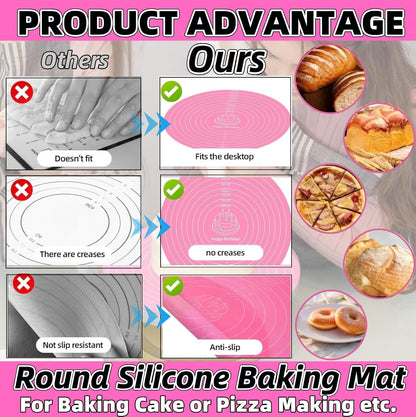 Silicone Baking Mat Cake Mat Silicone Cake Mat Silicone Baking Mat with Measurements for CakeTurntable Stand Non-Stick Heat Resistant Pastry Baking Sheet -Pink