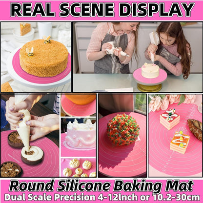 Silicone Baking Mat Cake Mat Silicone Cake Mat Silicone Baking Mat with Measurements for CakeTurntable Stand Non-Stick Heat Resistant Pastry Baking Sheet -Pink