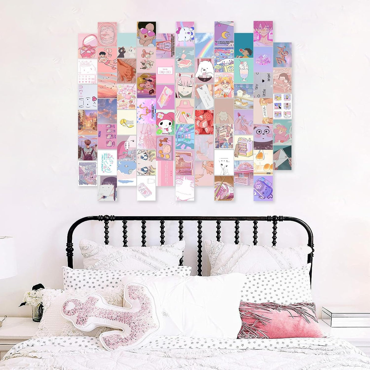 Anime Aesthetic Wall Collage Kit, 70pcs Kawaii Room Decor, Pink Cartoon Assembled Print Card Set, Anime Photo Wall Collage Posters for Room Aesthetic, Cute Danish Pastel Wall Art 4x6 for