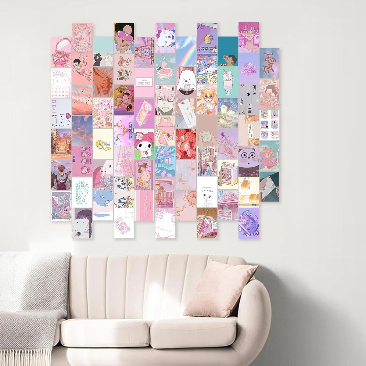 Anime Aesthetic Wall Collage Kit, 70pcs Kawaii Room Decor, Pink Cartoon Assembled Print Card Set, Anime Photo Wall Collage Posters for Room Aesthetic, Cute Danish Pastel Wall Art 4x6 for