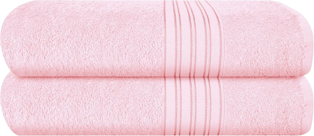 100% Cotton 2 Pack Bath Towel Set 28x55 inches, Eco-Friendly Large Bath Towels, Compact Quickdry Lightweight Soft & Highly Absorbent Bath Towel, Ideal for Everyday Gym Travel Camp Pool - Pink