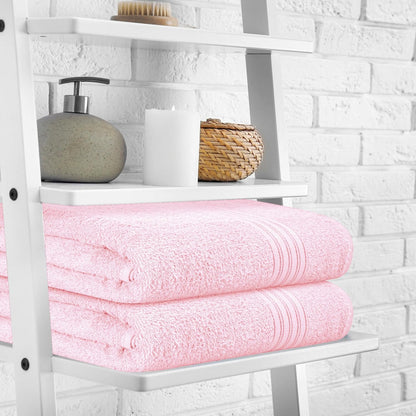 100% Cotton 2 Pack Bath Towel Set 28x55 inches, Eco-Friendly Large Bath Towels, Compact Quickdry Lightweight Soft & Highly Absorbent Bath Towel, Ideal for Everyday Gym Travel Camp Pool - Pink