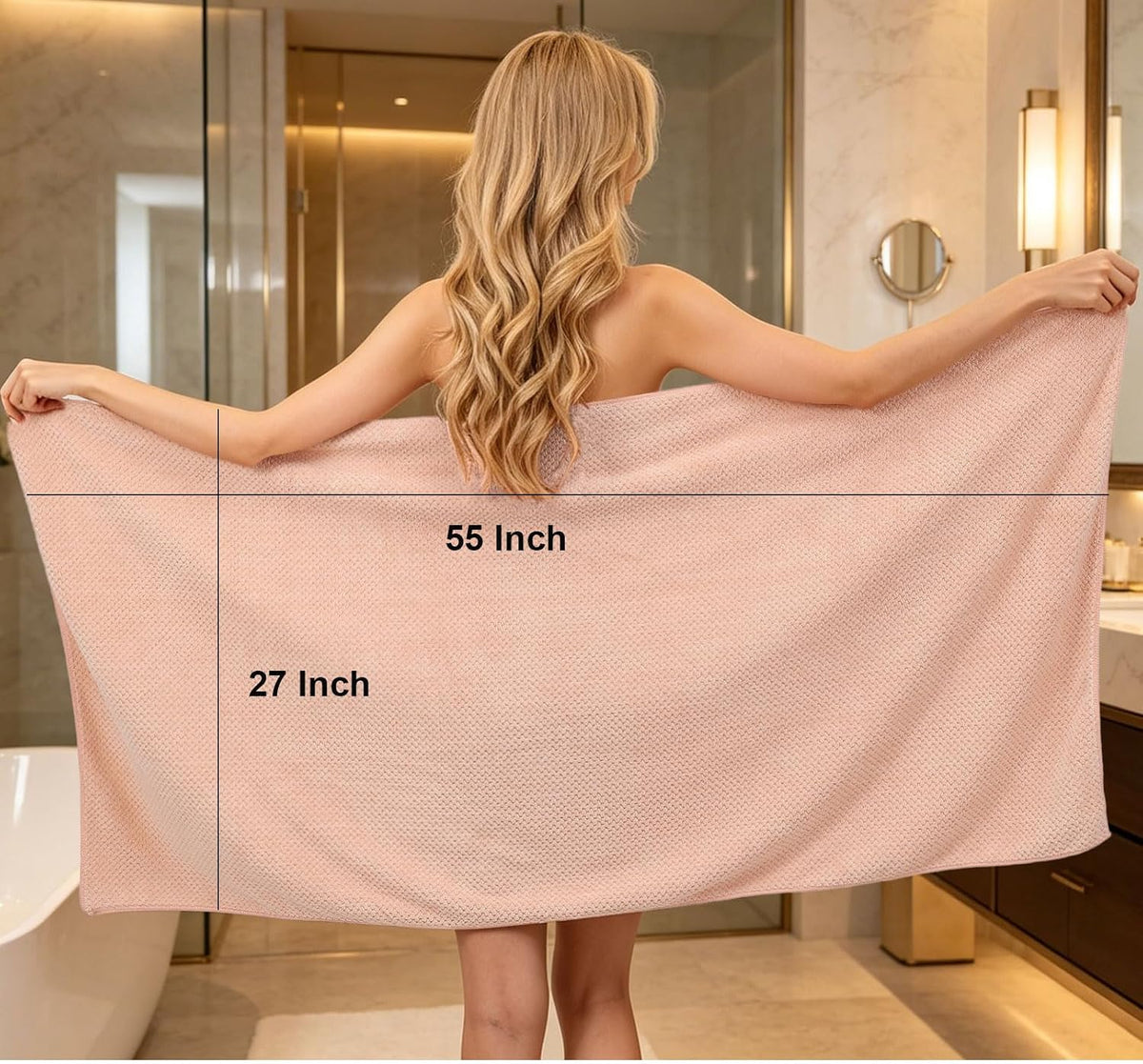2 Pack Bath Towel Set, Bigger Size Waffle Bath Towel Set, Super Soft Highly Absorbent, Sturdy Quick Drying Towels for Bathroom, Gym, SPA, Yoga (2 Piece 27" x 55", 2 LightPink)