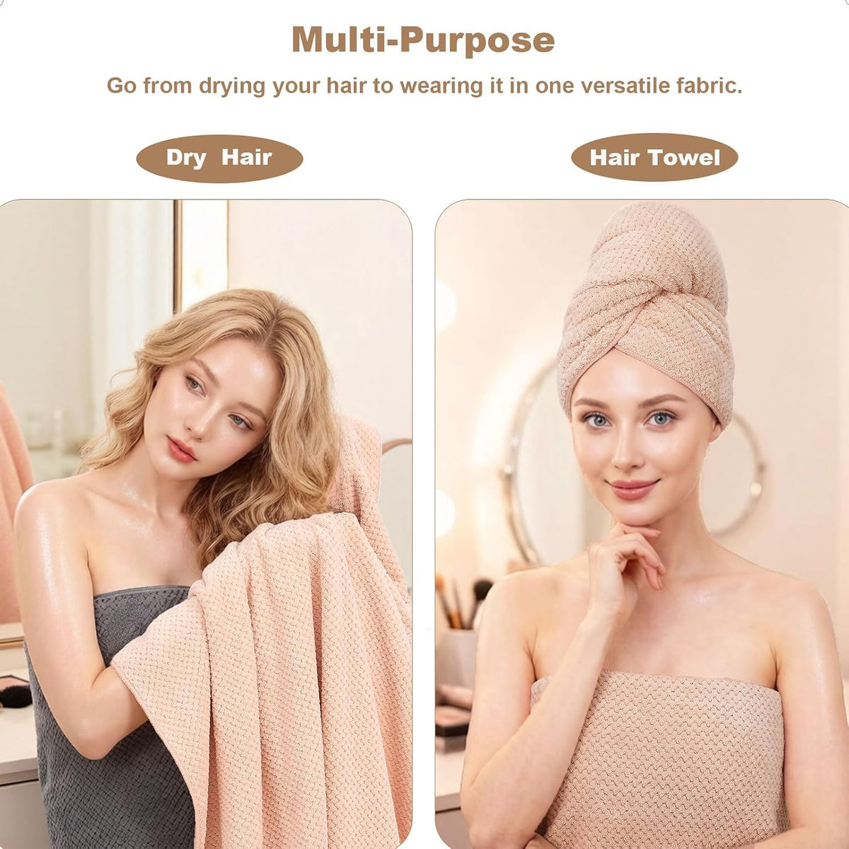 2 Pack Bath Towel Set, Bigger Size Waffle Bath Towel Set, Super Soft Highly Absorbent, Sturdy Quick Drying Towels for Bathroom, Gym, SPA, Yoga (2 Piece 27" x 55", 2 LightPink)