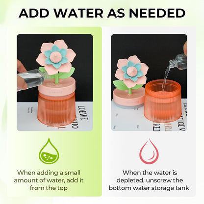 Cute Flower Mini Humidifier, Small Cool Mist Desk Humidifiers, Portable USB Personal Desktop Plant Humidifiers, Cooling for Home Office Car Travel Indoor Outdoor (260ml, Pink Sunflower)