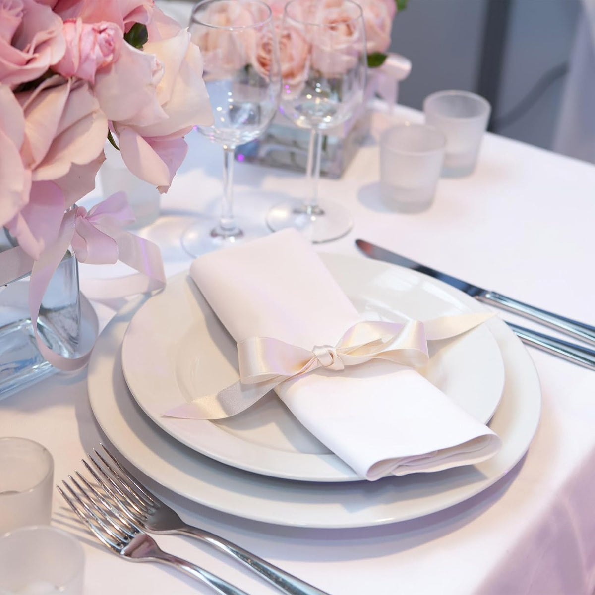 12pcs Peach Satin Table Napkins 17×17 Inch