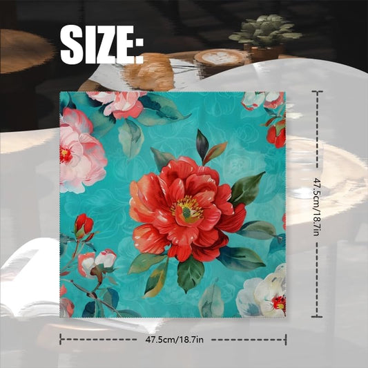 Cloth Napkins 4pcs Vintage Floral Pattern of Teal Background with Red and Pink Peonies Soft Washable Reusable Dining Table Napkin for Weddings Party,Dinner Decor,18x18Inch