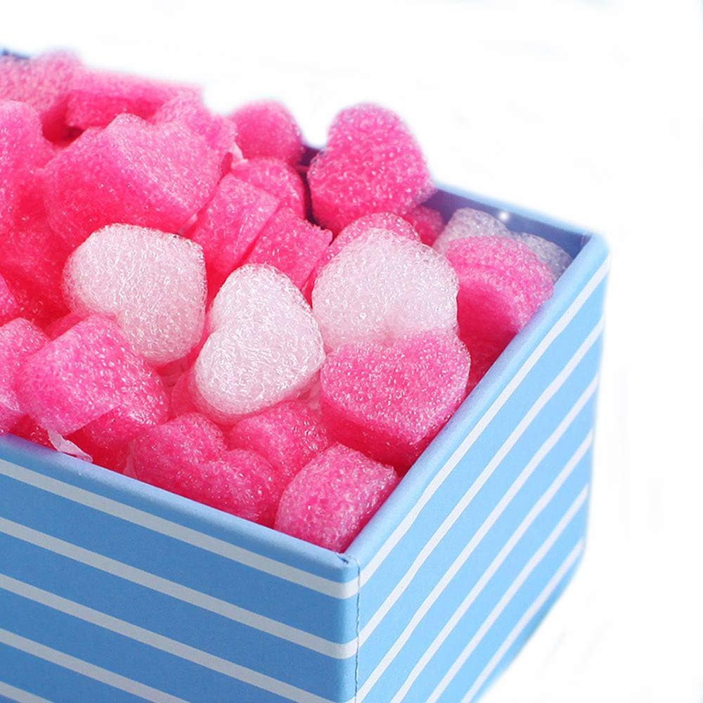 500 Pieces Gift Box Filler Shreds Mini Heart Foam Beads Gift Basket Filler Bedding Pearl Wool Material for Crafts DIY Package Packing Decoration Party Wedding Supply, Pink