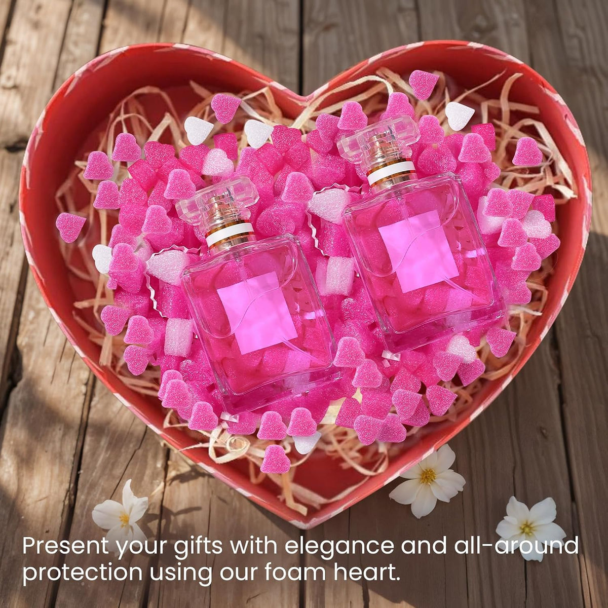 500 Pieces Gift Box Filler Shreds Mini Heart Foam Beads Gift Basket Filler Bedding Pearl Wool Material for Crafts DIY Package Packing Decoration Party Wedding Supply, Pink