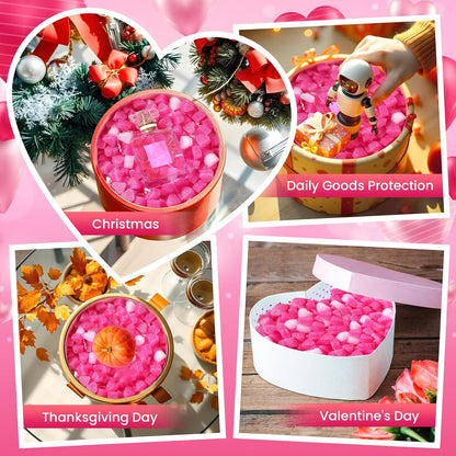 500 Pieces Gift Box Filler Shreds Mini Heart Foam Beads Gift Basket Filler Bedding Pearl Wool Material for Crafts DIY Package Packing Decoration Party Wedding Supply, Pink