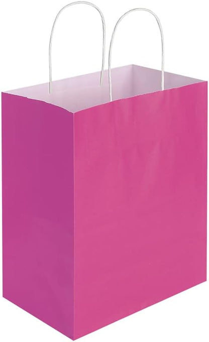 50 Pack 8x4.75x10 Inch Medium Hot Pink Kraft Paper Bags with Handles Bulk for Birthday Wedding Party Favors Grocery Retail Shopping Business Goody Craft Gift Bags Sacks (Fuchsia 50pcs Count)