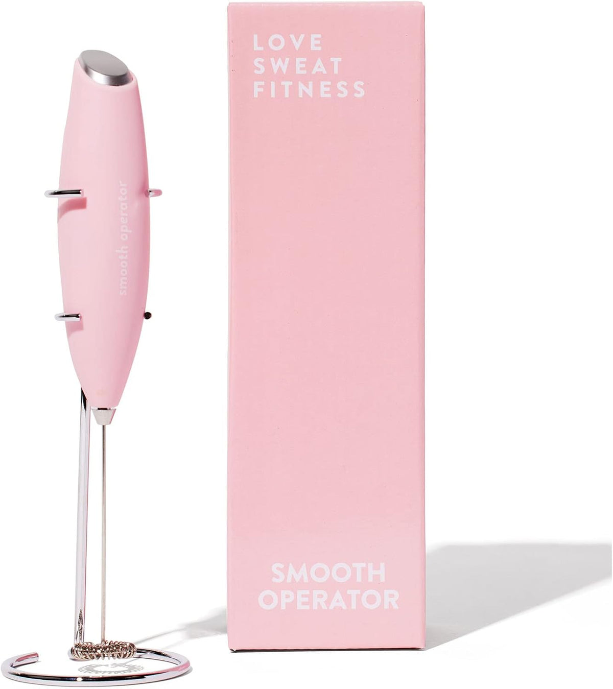 Smooth Operator Pink Handheld Electric Whisk, Milk Frother, Foam Maker for Protein, Coffee & More - Stainless Steel Stand Included