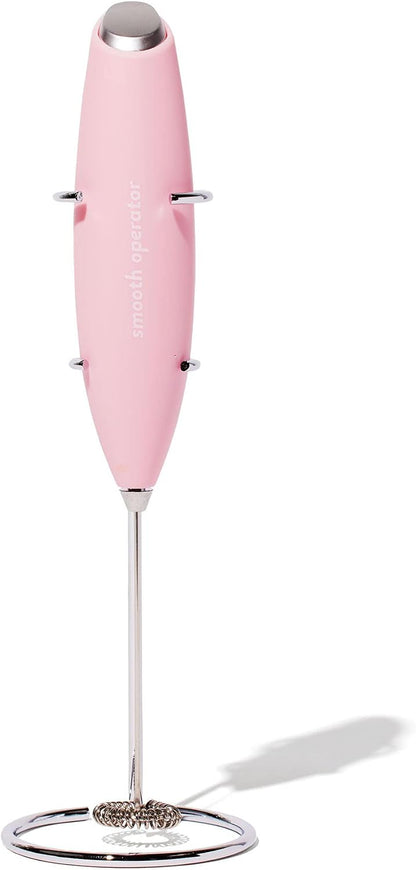 Smooth Operator Pink Handheld Electric Whisk, Milk Frother, Foam Maker for Protein, Coffee & More - Stainless Steel Stand Included