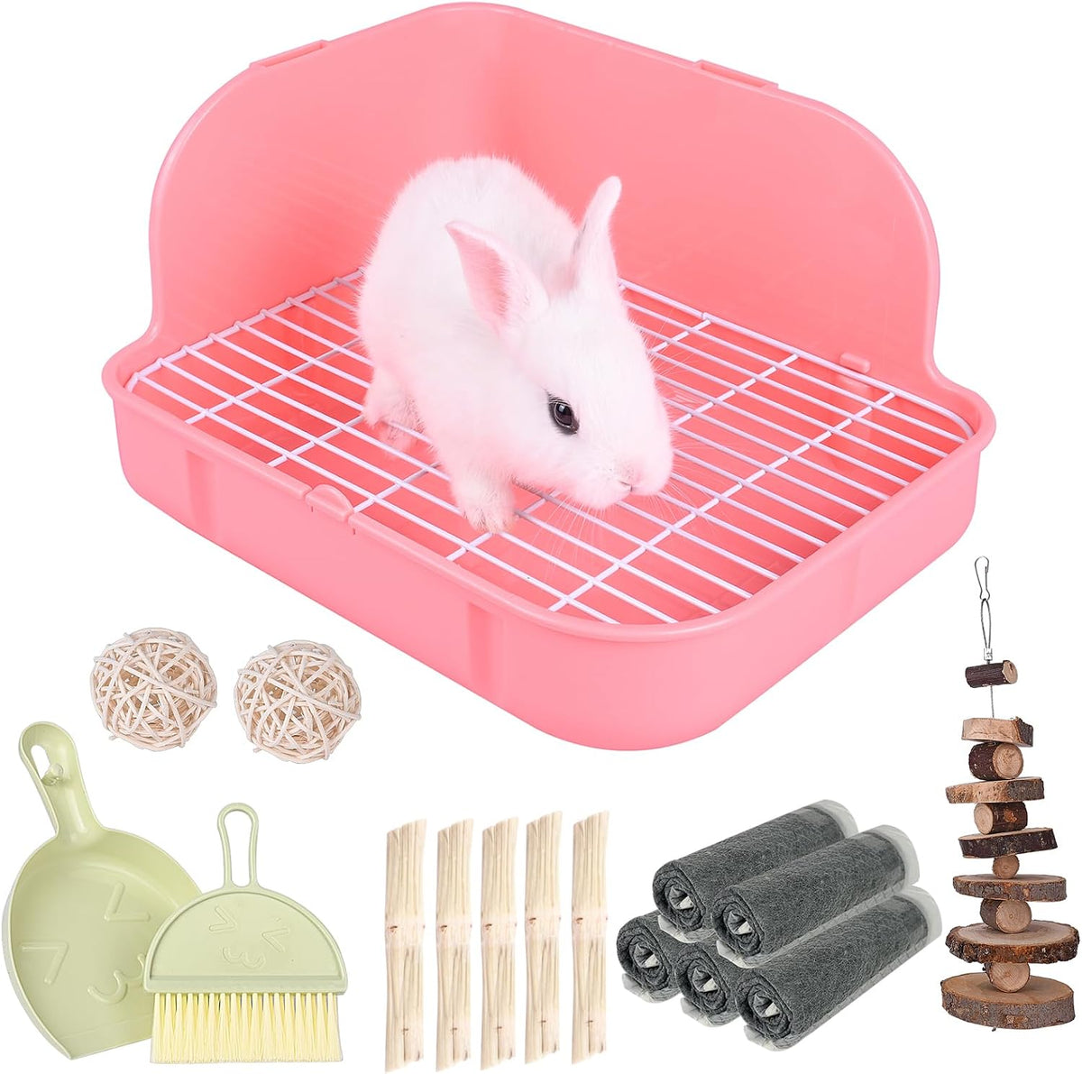 Rabbit Litter Box Toilet, Plastic Square Cage Box Potty Trainer Corner Litter Bedding Box Pet Pan for Small Animals, Rabbits, Guinea Pigs, Chinchilla, Ferret, Galesaur, 11.4 Inches (Pink)