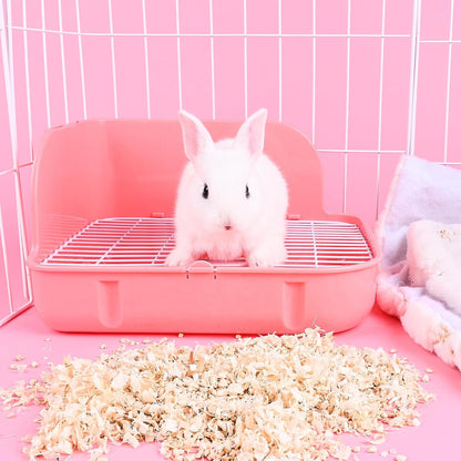 Rabbit Litter Box Toilet, Plastic Square Cage Box Potty Trainer Corner Litter Bedding Box Pet Pan for Small Animals, Rabbits, Guinea Pigs, Chinchilla, Ferret, Galesaur, 11.4 Inches (Pink)