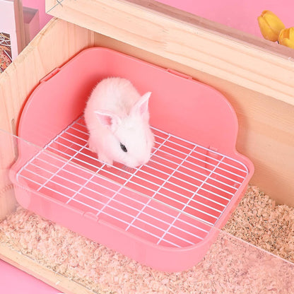 Rabbit Litter Box Toilet, Plastic Square Cage Box Potty Trainer Corner Litter Bedding Box Pet Pan for Small Animals, Rabbits, Guinea Pigs, Chinchilla, Ferret, Galesaur, 11.4 Inches (Pink)