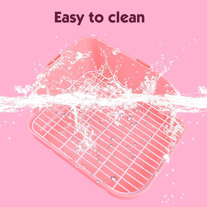 Rabbit Litter Box Toilet, Plastic Square Cage Box Potty Trainer Corner Litter Bedding Box Pet Pan for Small Animals, Rabbits, Guinea Pigs, Chinchilla, Ferret, Galesaur, 11.4 Inches (Pink)
