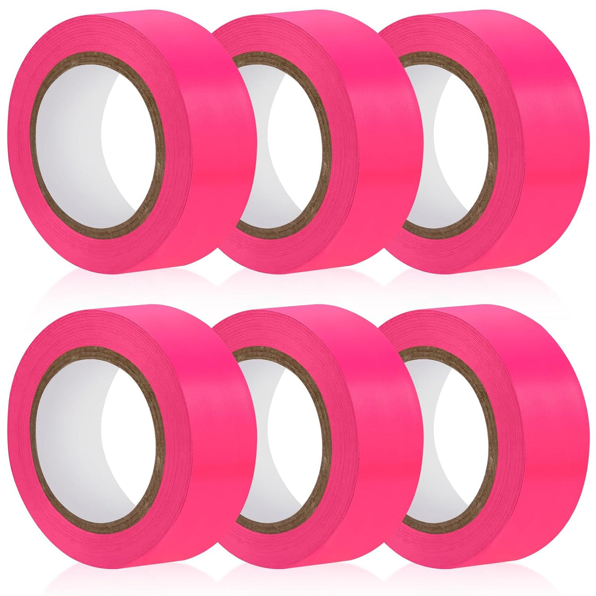 6 Rolls Pink Flagging Tape, 0.7in X 98.4ft(Total 590.4ft) Non-Adhesive Neon Marking Tape, Plastic Survey Ribbon Rolls for Location Marking, Cable Bundling, Tree Labeling, Hunting, Construction Sites
