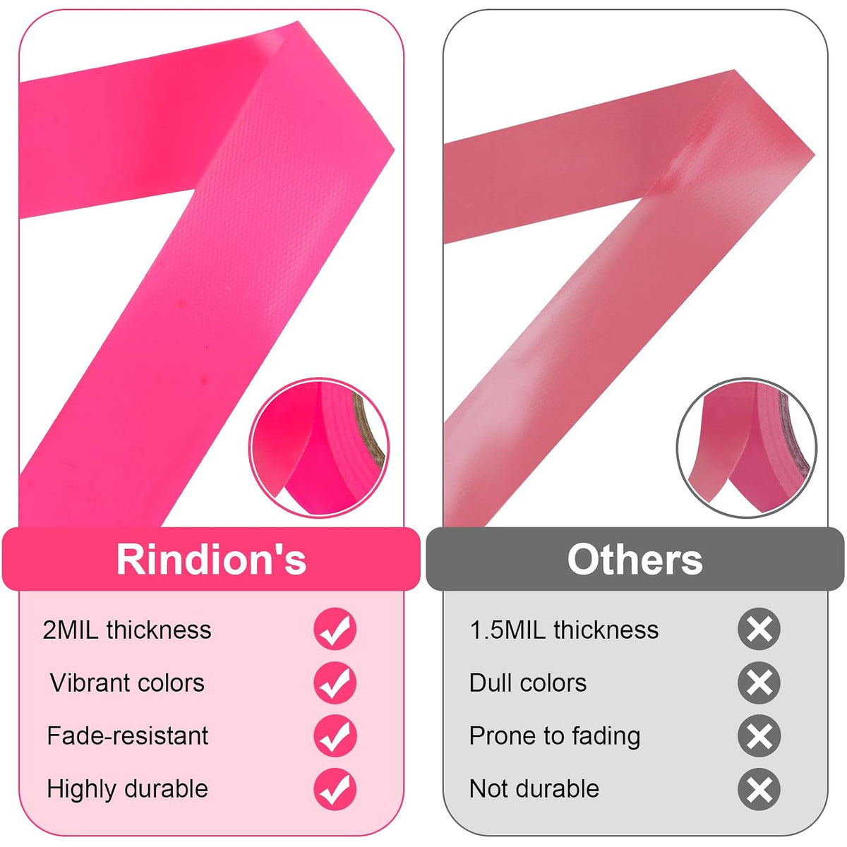 6 Rolls Pink Flagging Tape, 0.7in X 98.4ft(Total 590.4ft) Non-Adhesive Neon Marking Tape, Plastic Survey Ribbon Rolls for Location Marking, Cable Bundling, Tree Labeling, Hunting, Construction Sites