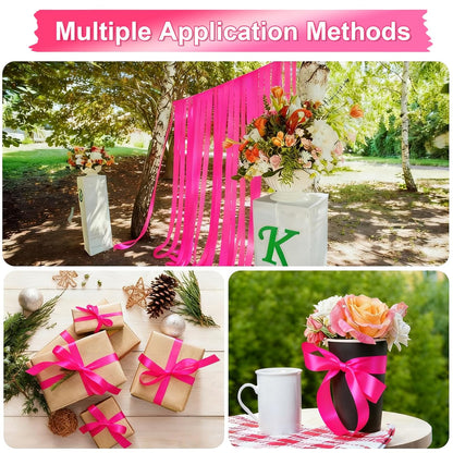 6 Rolls Pink Flagging Tape, 0.7in X 98.4ft(Total 590.4ft) Non-Adhesive Neon Marking Tape, Plastic Survey Ribbon Rolls for Location Marking, Cable Bundling, Tree Labeling, Hunting, Construction Sites
