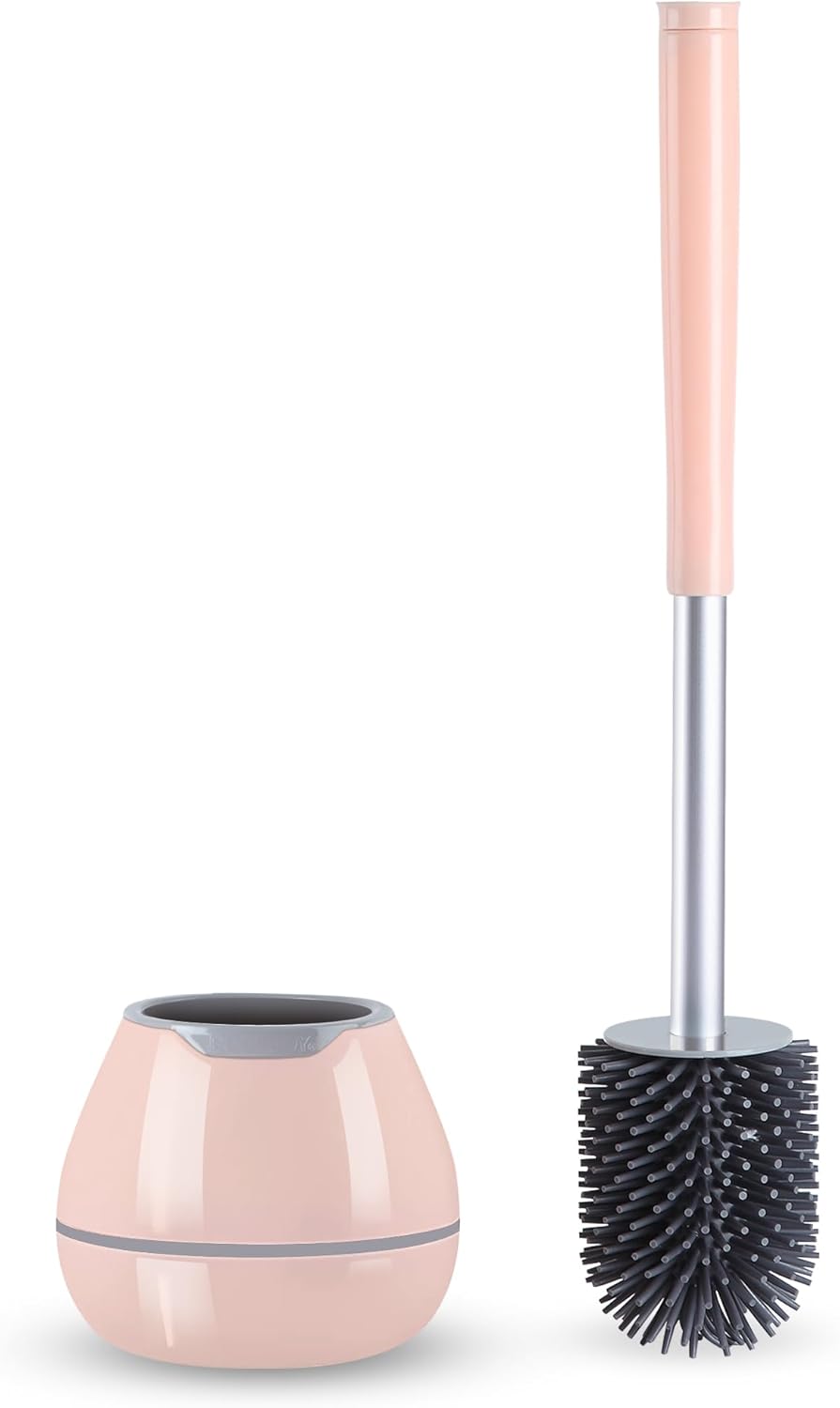 Toilet Brush and Holder Set, Silicone Toilet Bowl Cleaner Brush, Toilet Scrubber Brush with Tweezers for Bathroom Cleaning, RV Accessories and House Organization Must-Haves - Pink